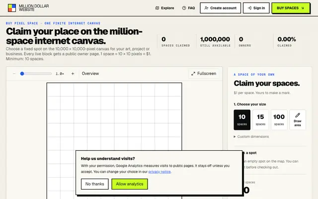 Screenshot of Million Dollar Website — Own a Piece of Internet History