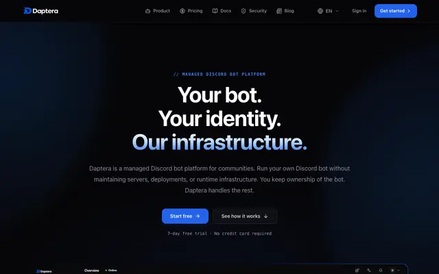 Screenshot of Daptera — Managed Discord Bot Platform for Communities