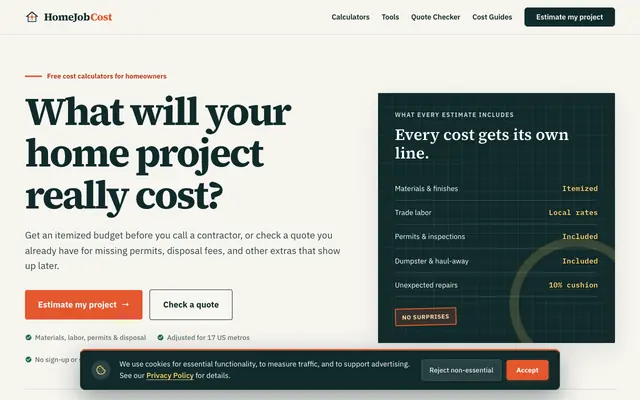 Screenshot of HomeJobCost | Home Project Cost Intelligence & Quote Analysis
