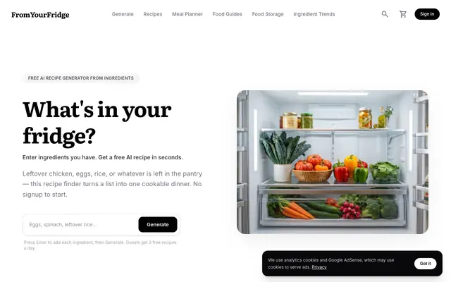 Screenshot of Free AI Recipe Generator from Ingredients | From Your Fridge