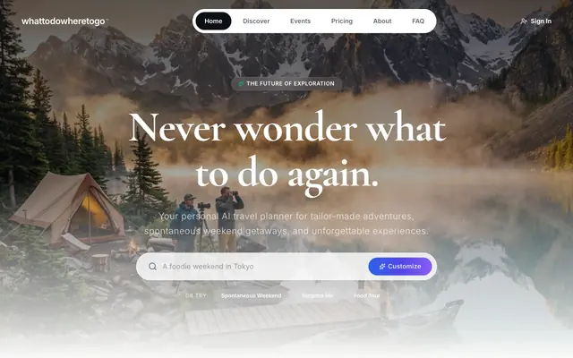 Screenshot of whattodowheretogo — Premium AI Travel Itinerary Planner