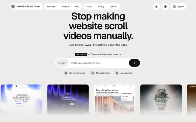 Screenshot of Website Scroll Video — turn any URL into a scrolling video