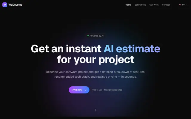 Screenshot of AI Project Estimator | WeDevelop