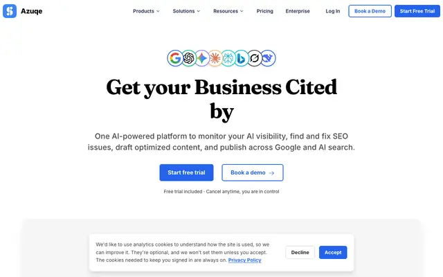 Screenshot of AI SEO & AI Visibility Tracker for ChatGPT, Gemini | Azuqe