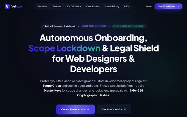 Screenshot of Velloxis | Onboarding Autônomo & Scope Lockdown SaaS