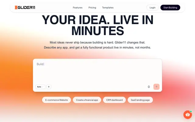 Screenshot of Glider11 — Turn Your Idea Into a Live App in Minutes