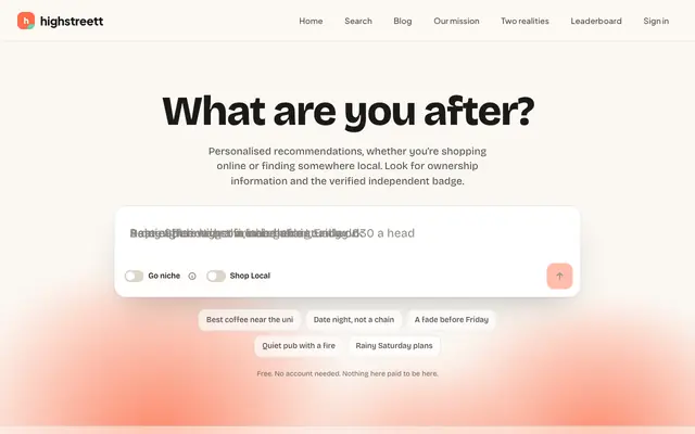 Screenshot of Highstreett: find it, and see who owns it