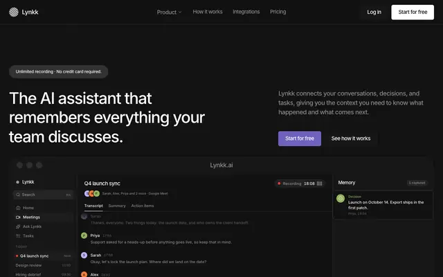 Screenshot of Lynkk: AI Meeting Notes & Conversation Intelligence