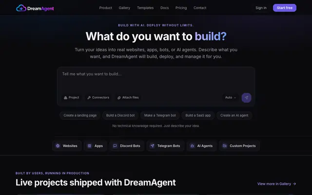 Screenshot of DreamAgent - AI App Builder, AI DevOps and Code Editing Platform