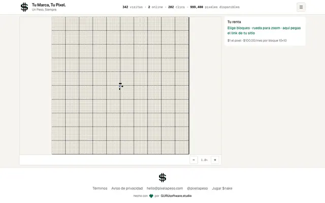 Screenshot of pixelapeso.com — Tu Marca, Tu Pixel. Un Peso, Siempre.