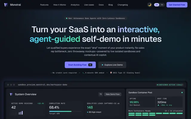 Screenshot of Monstral — Interactive, agent-guided self-demos for SaaS