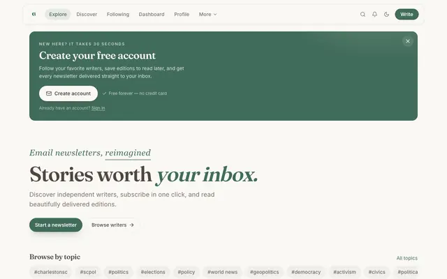 Screenshot of Edition — Email Newsletters