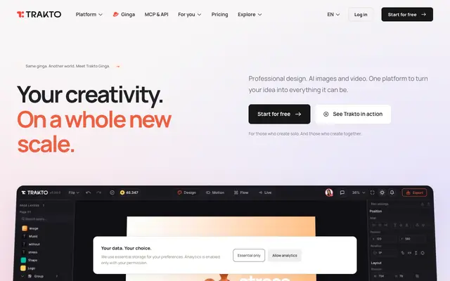 Screenshot of Your creativity. On a whole new scale. | Trakto Studio