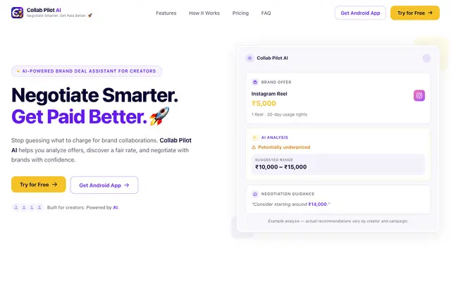 Screenshot of Collab Pilot AI — Negotiate Smarter. Get Paid Better. 🚀