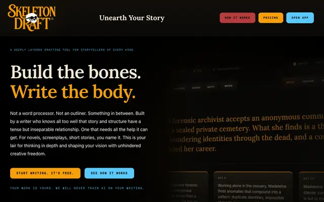 Screenshot of Skeleton Draft | Unearth Your Story
