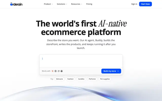Screenshot of Orderain is the world's first AI-native ecommerce platform