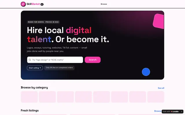 Screenshot of SkillMarket Kenya — Hire & offer digital skills