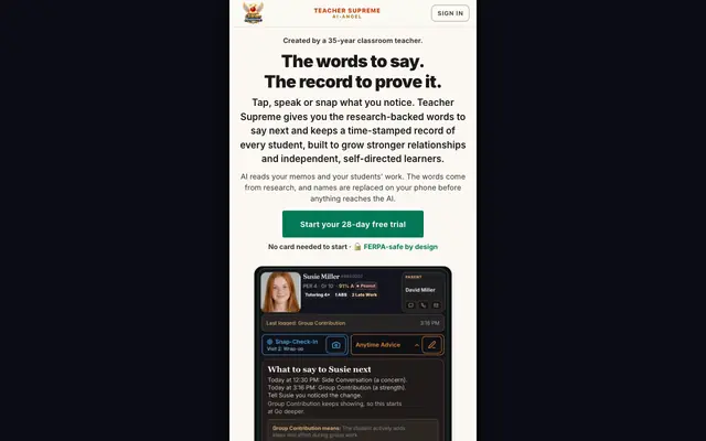 Screenshot of Teacher Supreme — Remember every student.