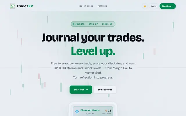 Screenshot of TradesXP — Journal Your Trades. Level Up.