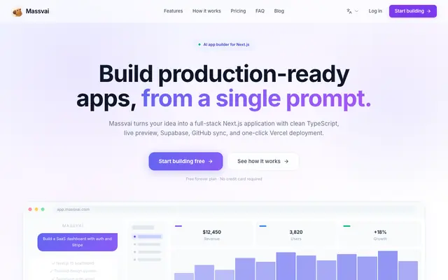Screenshot of AI App Builder for Next.js, Supabase & Vercel | Massvai