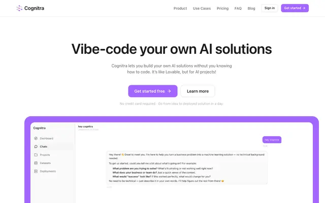 Screenshot of Cognitra - Turn a chat into a deployed AI model