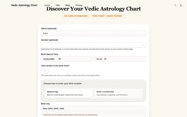 Screenshot of Vedic Astrology Chart | Free Astrology Chart & Shareable Card