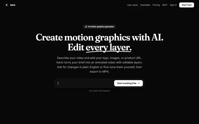 Screenshot of AI Motion Graphics Generator — Editable Animations | Kario