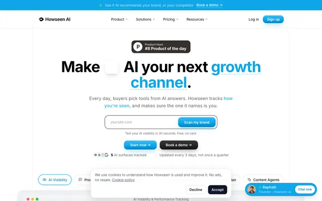 Screenshot of Howseen AI: AI visibility tracking for your brand