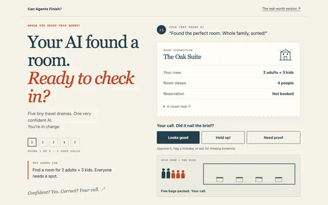 Screenshot of Would You Trust This Agent? · Can Agents Finish?
