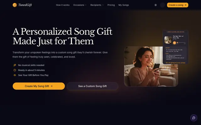 Screenshot of tunedgift.com