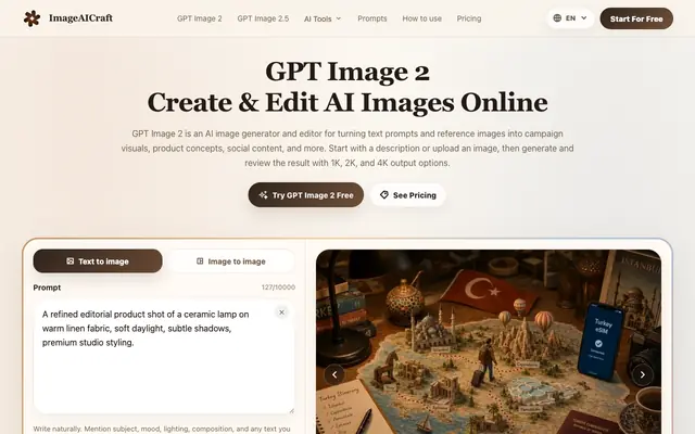 Screenshot of GPT Image 2: Free AI Image Generator & Editor Online