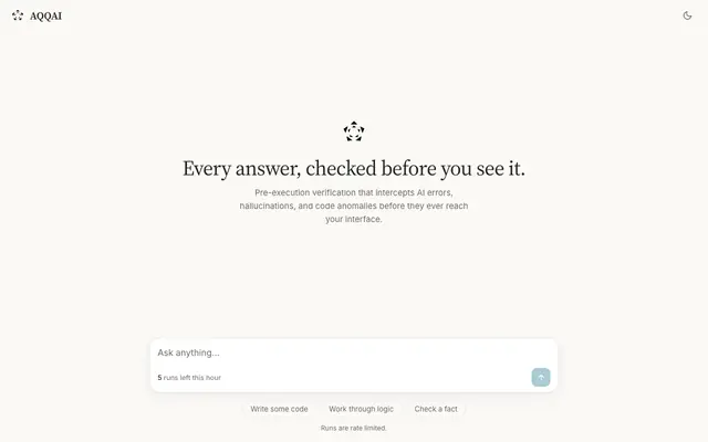 Screenshot of AQQAI — every answer checked before you see it