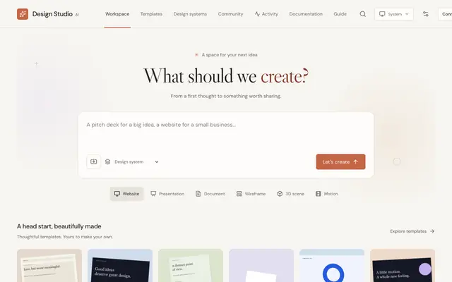 Screenshot of Agent-first design workspace · Design Studio AI