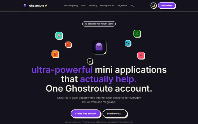 Screenshot of Ghostroute — Ultra-Powerful mini-apps. For Power Users. One account.