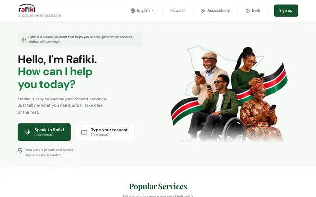 Screenshot of Rafiki AI - Government Services Assistant