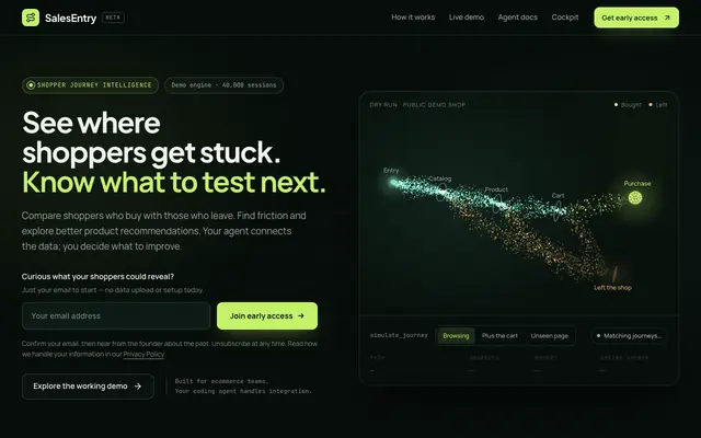 Screenshot of SalesEntry — The commerce intelligence engine for agents