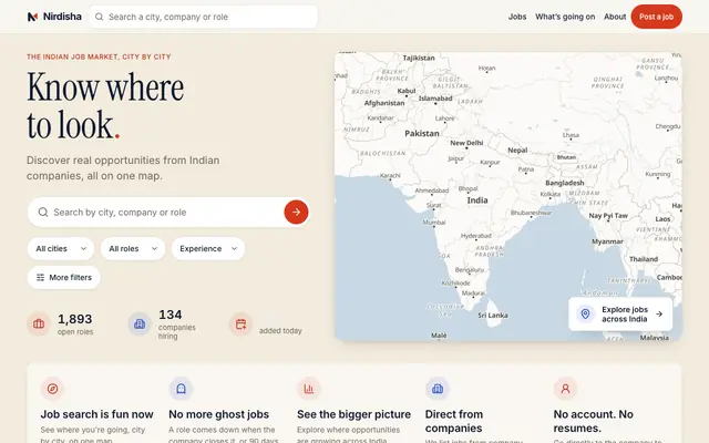 Screenshot of Nirdisha: Jobs in India by City, on One Map