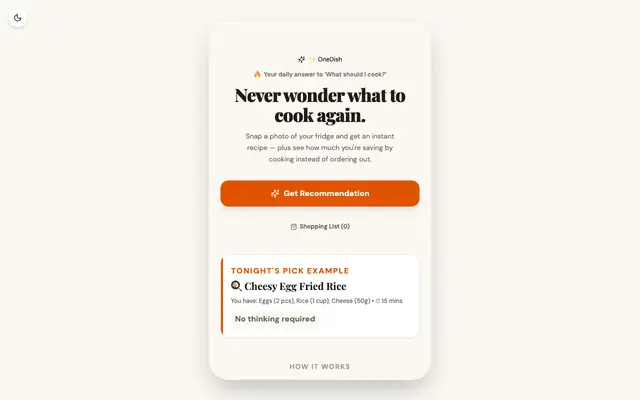 Screenshot of OneDish - Stop Thinking. Just Cook.