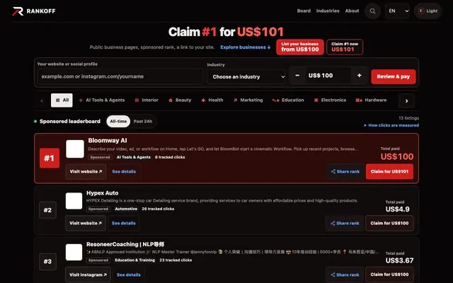 Screenshot of RANKOFF | Pay-to-rank leaderboard, from RM 5