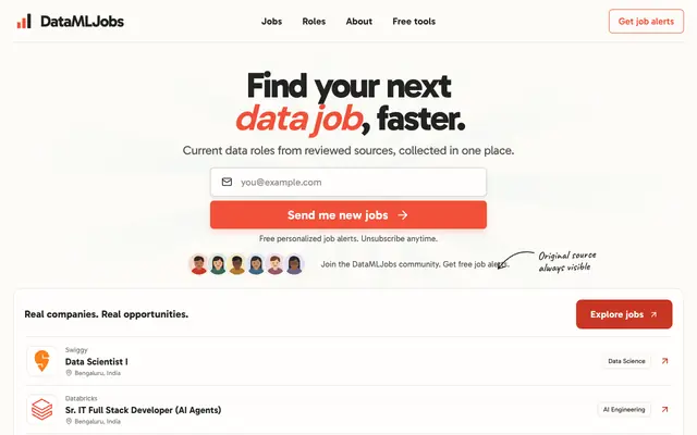 Screenshot of DataMLJobs — Data jobs open to India
