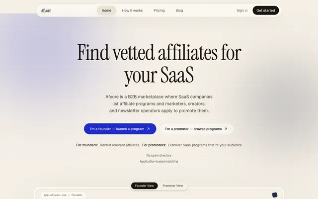 Screenshot of Afyore — Affiliate marketplace for SaaS