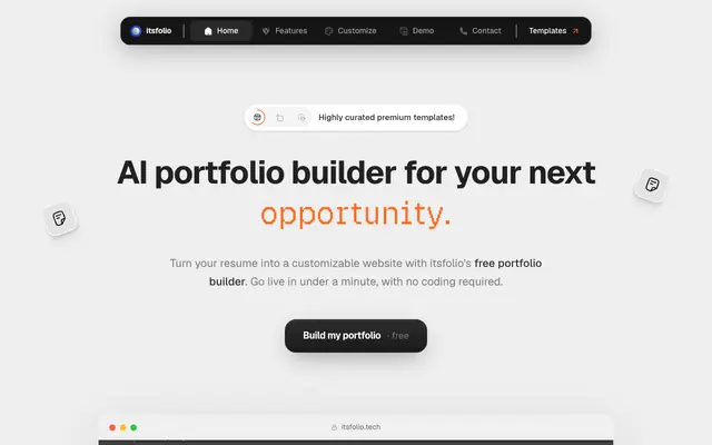 Screenshot of AI Portfolio Builder: Create a Free Portfolio | itsfolio