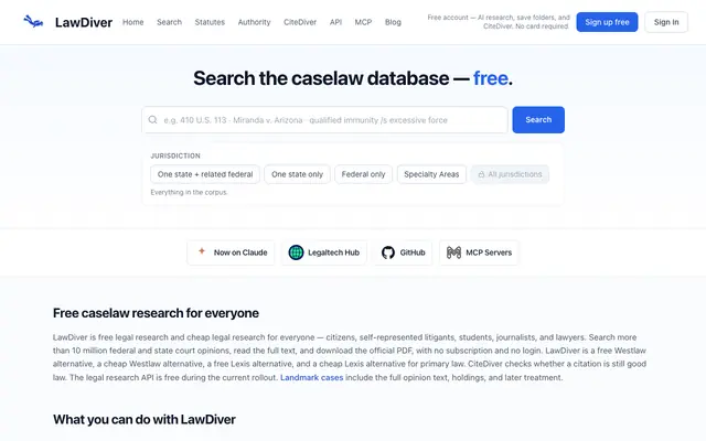 Screenshot of Free Caselaw Search — A Free Alternative to Westlaw