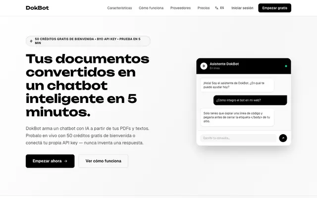 Screenshot of DokBot — Chatbot IA para tu sitio web