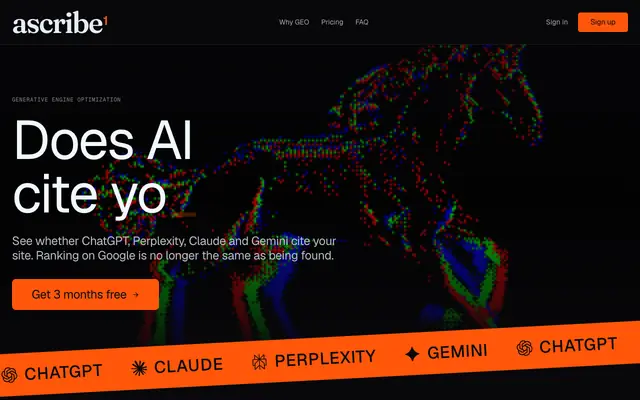 Screenshot of Ascribe — AI Search Visibility & GEO