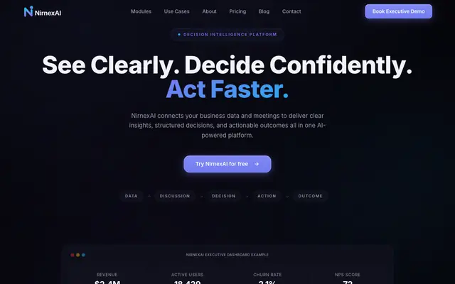 Screenshot of NirnexAI – Decision Intelligence Platform