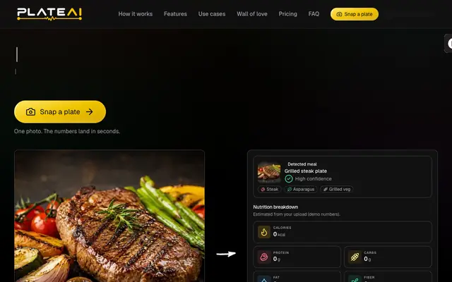 Screenshot of PlateAI | Snap a Meal. Get Instant AI Nutrition.