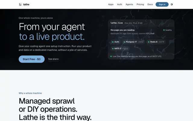 Screenshot of Lathe: your whole app on one machine, run for you