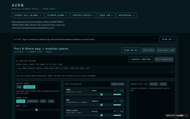 Screenshot of ACRN — Earth Harmonics sonification engine