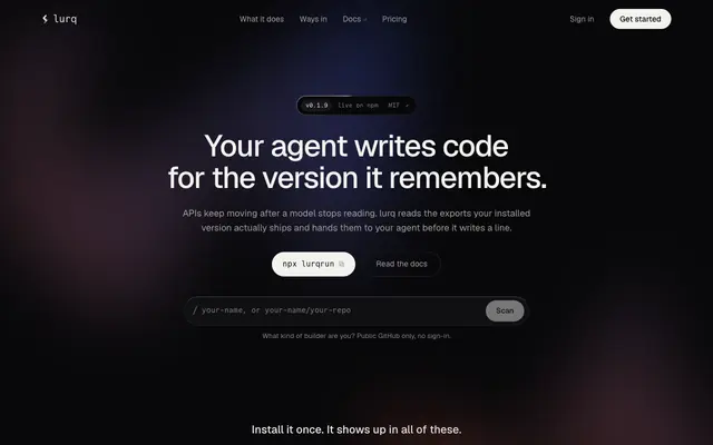 Screenshot of lurq: verify npm packages before your AI coding agent installs them